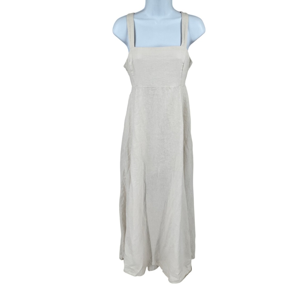 Abercrombie & Fitch Maxi Dress Womens M P Cream Linen Open Tie Back Coastal Boho